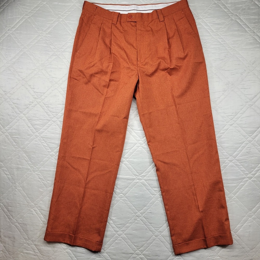 Luxton burnt orange pleated and cuffed dress pants size 36X29